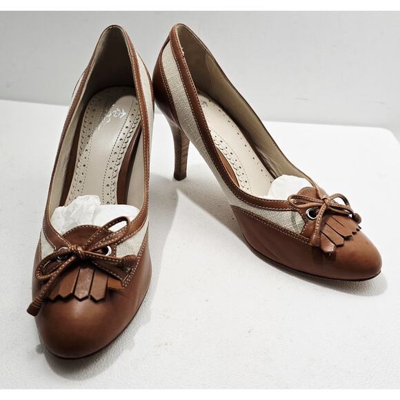 Brooks Brothers Shoes - Brooks Brothers Spectator Heels Fringe & Bow Cognac/Natural Sz 7.5 M